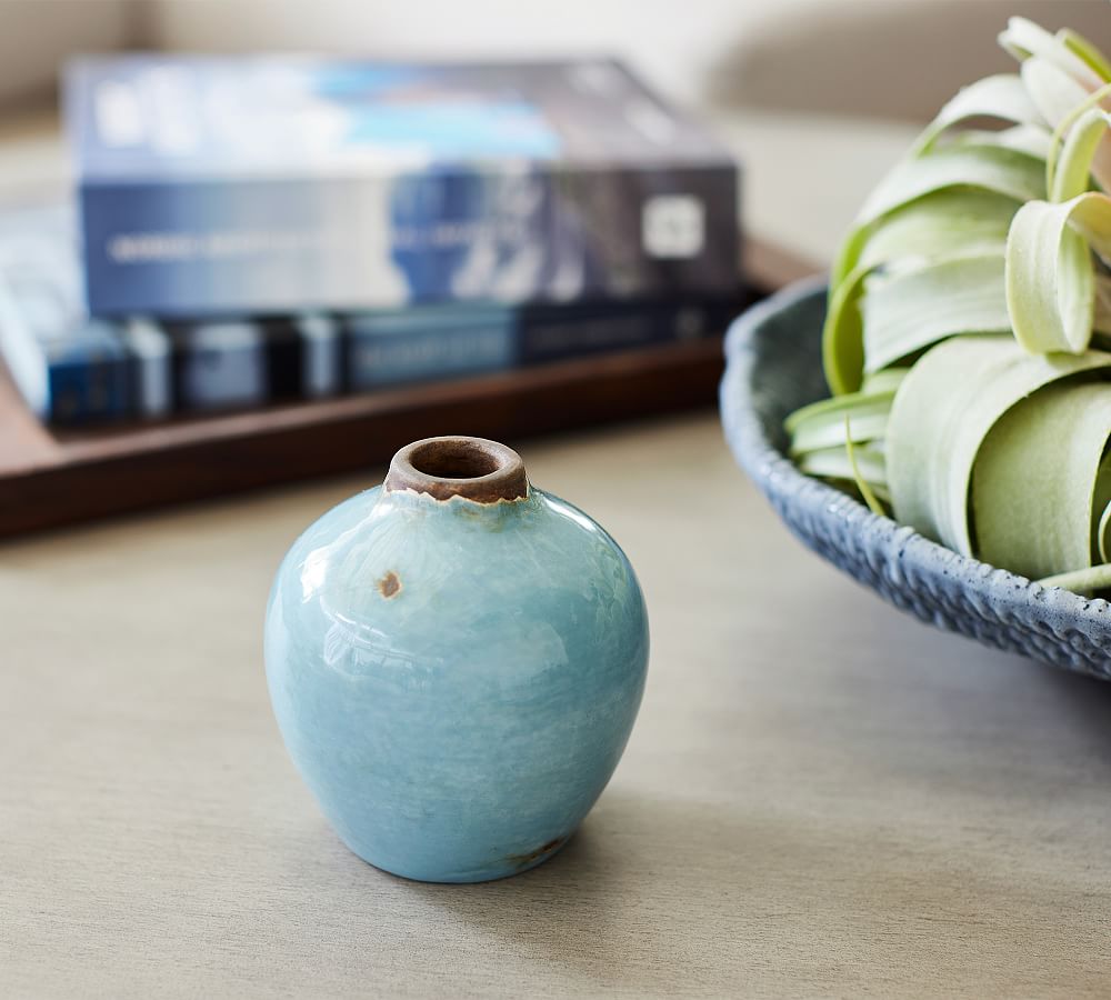 Spiro Handcrafted Terracotta Bud Vase - Teal