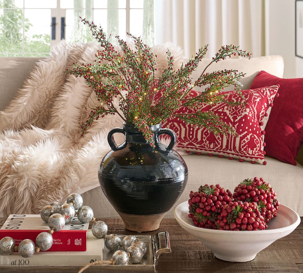 Faux Lit Cedar Berry Pine Branch