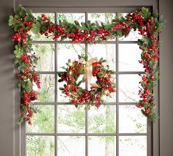 Faux Lit Mixed Berries Wreath &amp; Garland
