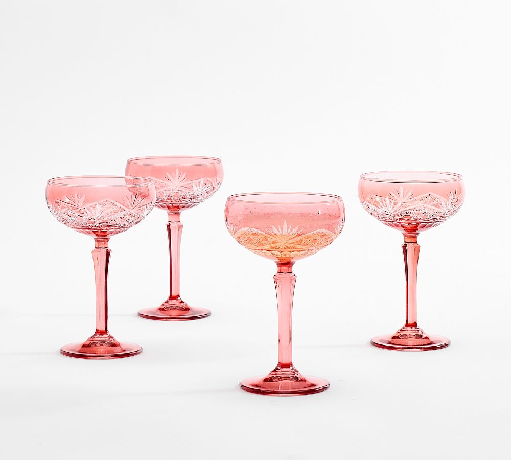 Antique Cut Coupe Glasses, Blush