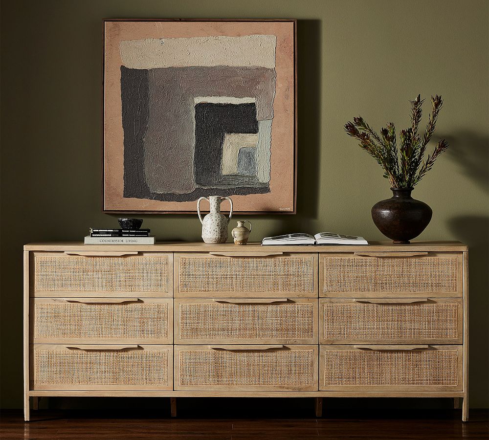 Dolores 9-Drawer Cane Dresser (86&quot;)