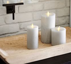 Open Box: Premium Flickering Flameless Wax Pillar Candle - Salt Washed