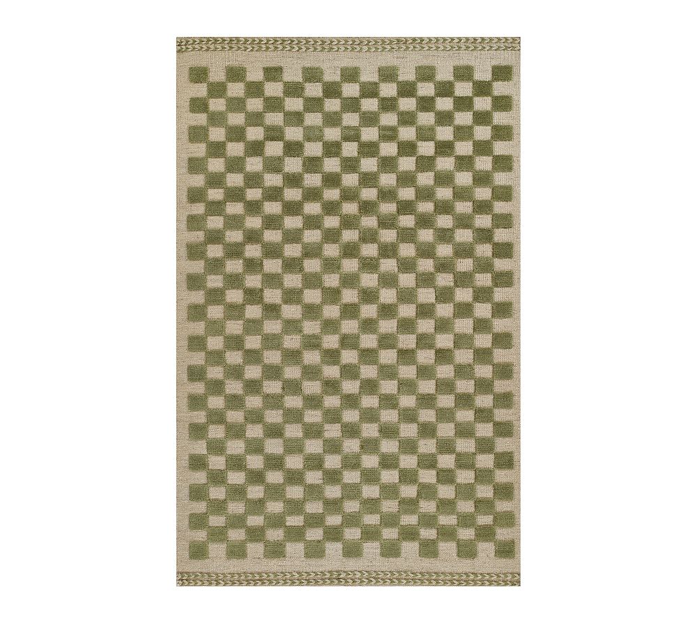 Green and Beige Handwoven Wool Flatweave Rug, 2'6" x 8'