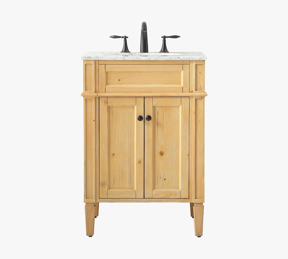 Natural Wood 24" Single Sink Vanity with Carrara Marble Top