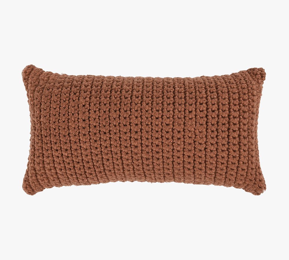 Terracotta Braided Polyester Outdoor Lumbar Pillow, 14" x 26"