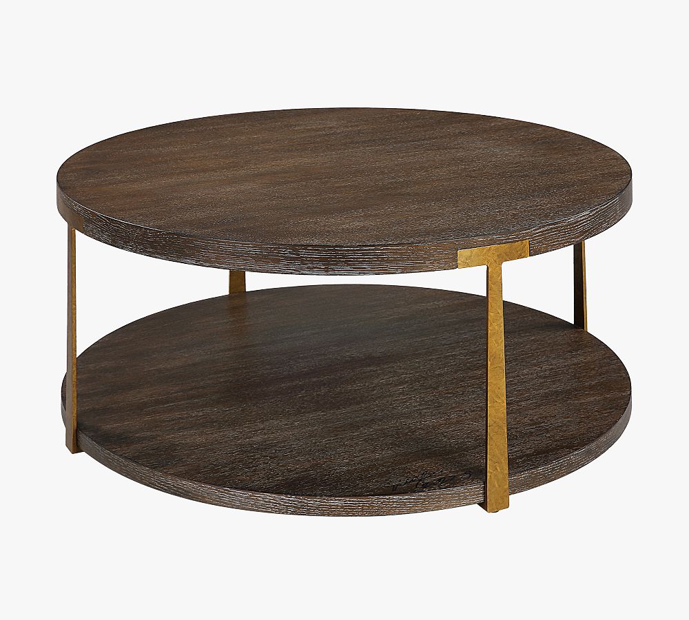 Palisade 40" Round Brown and Gold Wood Coffee Table