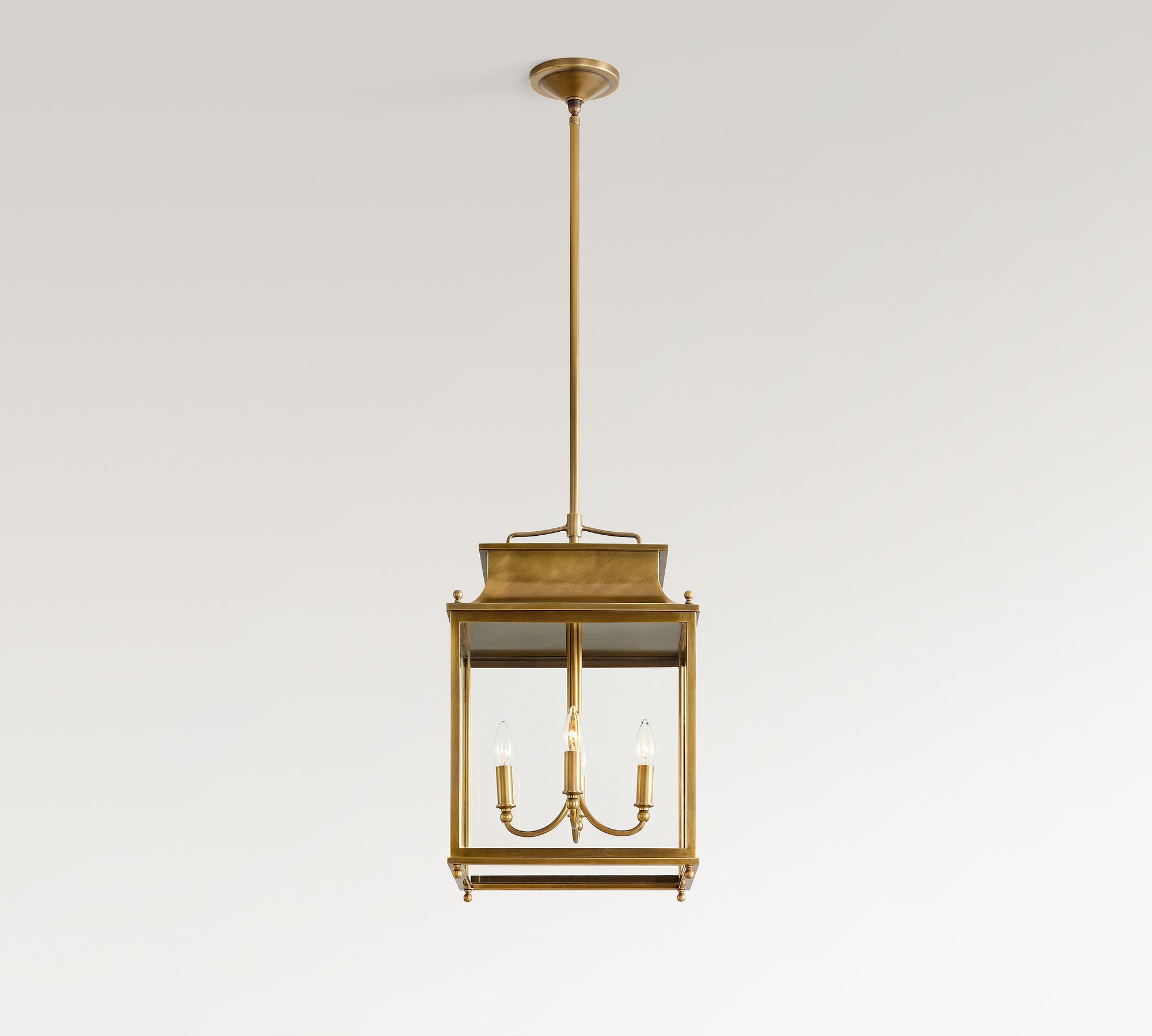 Pottery Barn Belvedere Glass Lantern Pendant in Vintage Brass