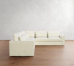 Westwood Square Arm Deep Seat Flange Edge Slipcovered 3-Piece L-Shaped Sectional (122&quot;)