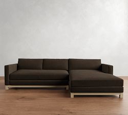 Jake Leather Seadrift Wood Base Chaise Sectional (111&quot;&ndash;121&quot;)