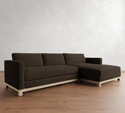 Jake Leather Seadrift Wood Base Chaise Sectional (111&quot;&ndash;121&quot;)