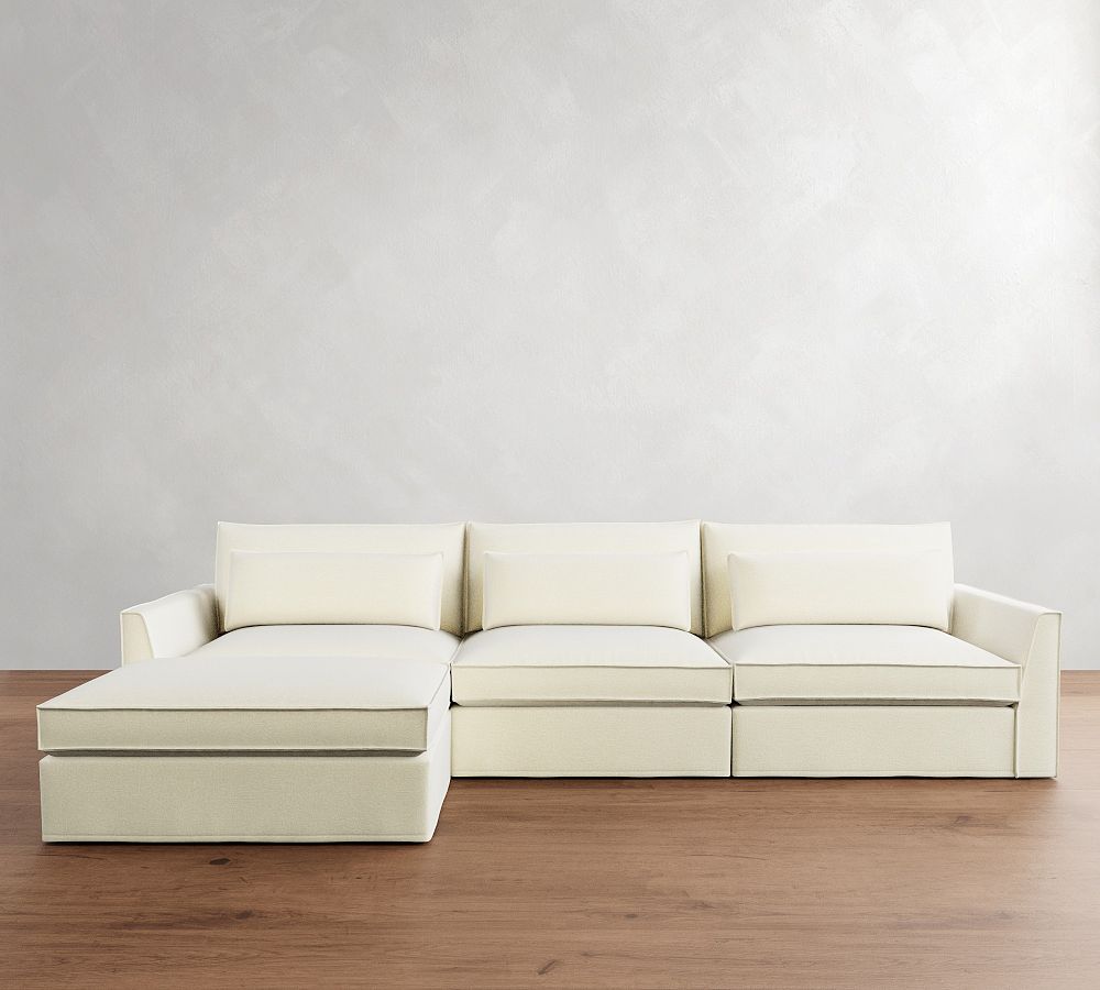 Westwood Fin Arm Deep Seat Flange Edge Slipcovered Modular Chaise Sectional (143&quot;)