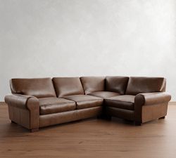 Turner Roll Arm Leather 3-Piece Sectional (109&quot;-114&quot;)