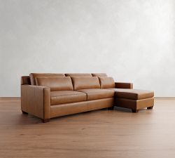 York Square Arm Deep Seat Leather Chaise Sectional (87&quot;&ndash;117&quot;)