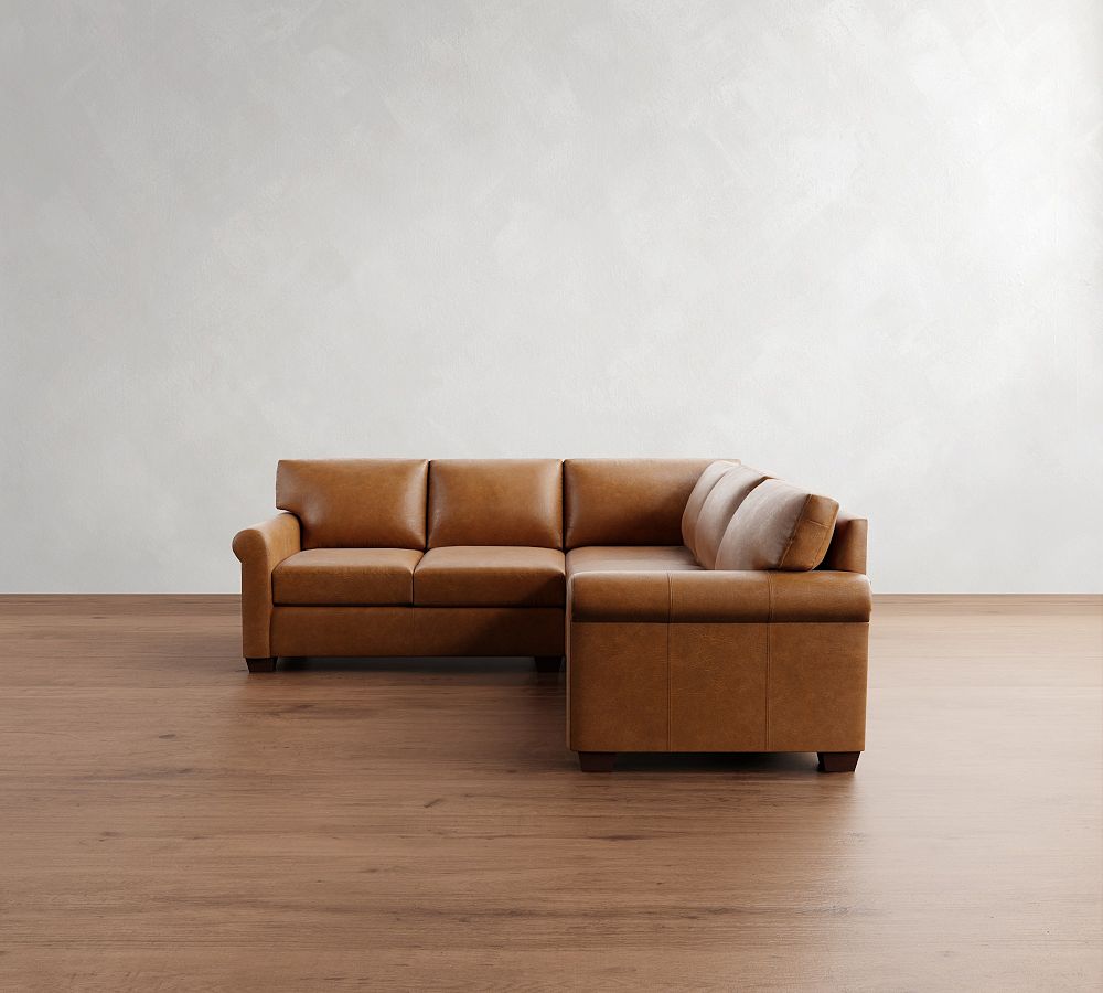 York Roll Arm Leather 3-Piece L-Shaped Sectional (96&quot;)