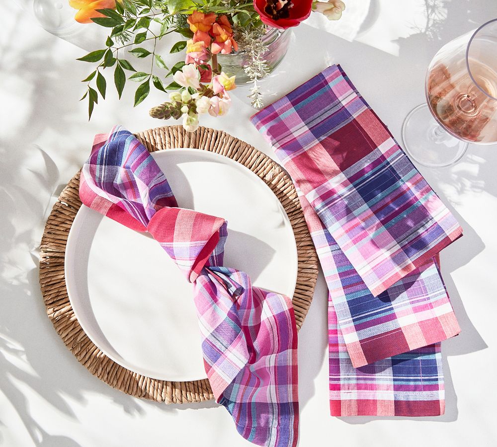 Madras Plaid Organic Cotton Napkins - Set of 4
