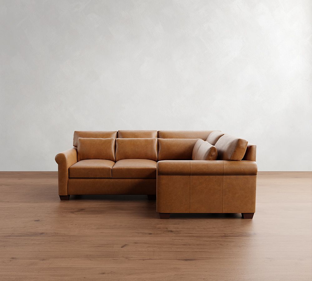 York Roll Arm Deep Seat Leather 3-Piece Sectional (102&quot;)