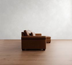 York Roll Arm Deep Seat Leather Chaise Sectional (91&quot;&ndash;121&quot;)