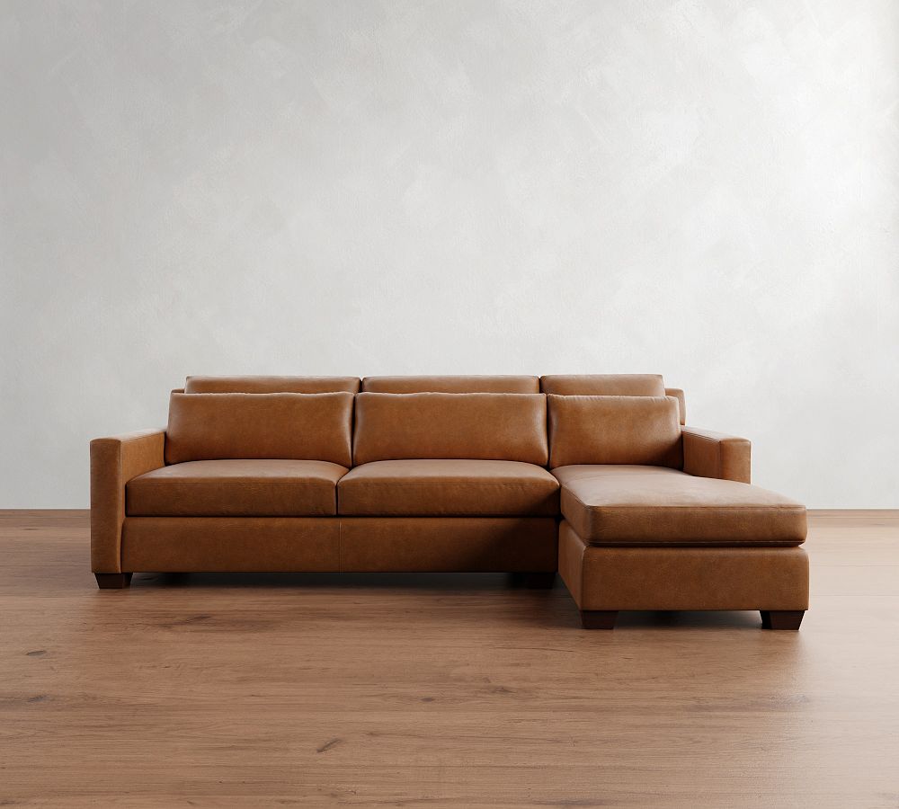 York Square Arm Deep Seat Leather Chaise Sectional (87&quot;&ndash;117&quot;)