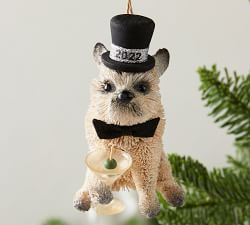 Bottlebrush New Years Eve Puppy Ornament