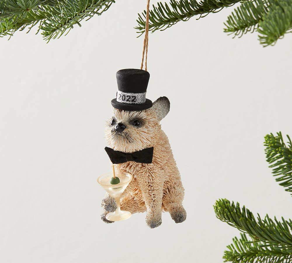 Bottlebrush New Years Eve Puppy Ornament