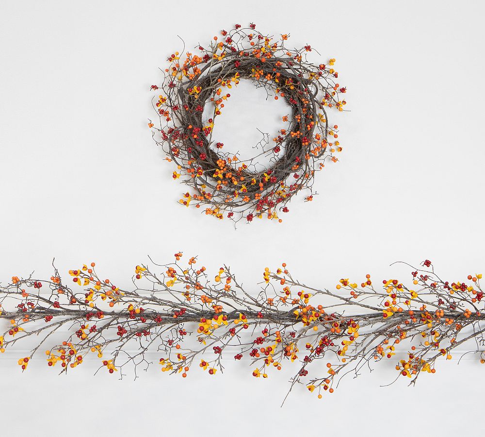 Faux Bittersweet Wreath &amp; Garlands