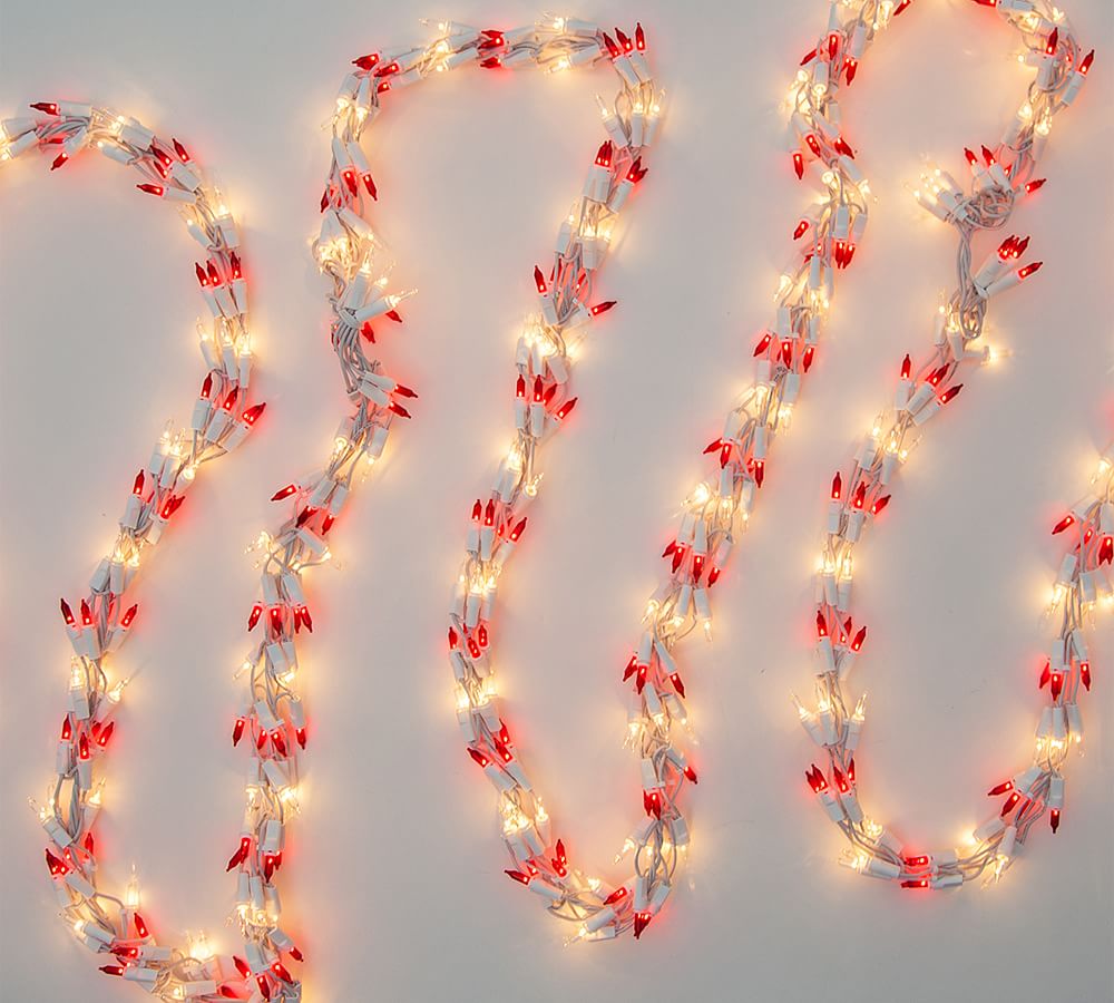 Red And Clear Incandescent Garland Lights With White Wire - 18'