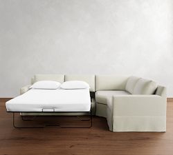 York Square Arm Slipcovered 3-Piece Wedge Sleeper Sectional (117&quot;)