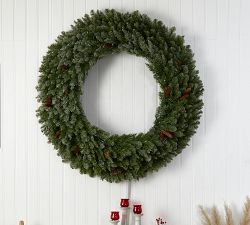 Lit Faux Flocked Oversized Holiday Wreath With Clear LED Lights