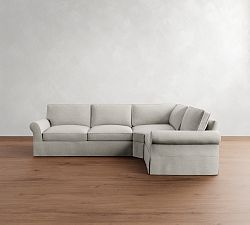 PB Comfort Roll Arm Slipcovered 3-Piece Wedge Sleeper Sectional (121&quot;)