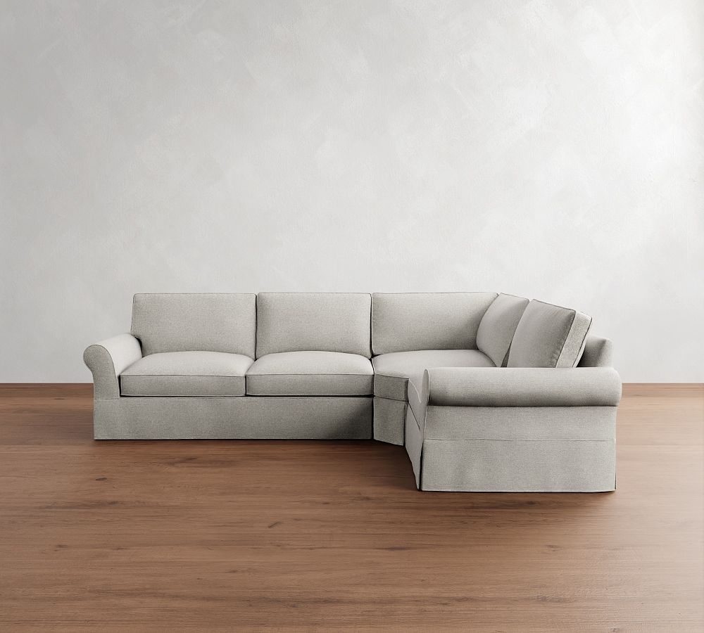 PB Comfort Roll Arm Slipcovered 3-Piece Wedge Sleeper Sectional (121&quot;)