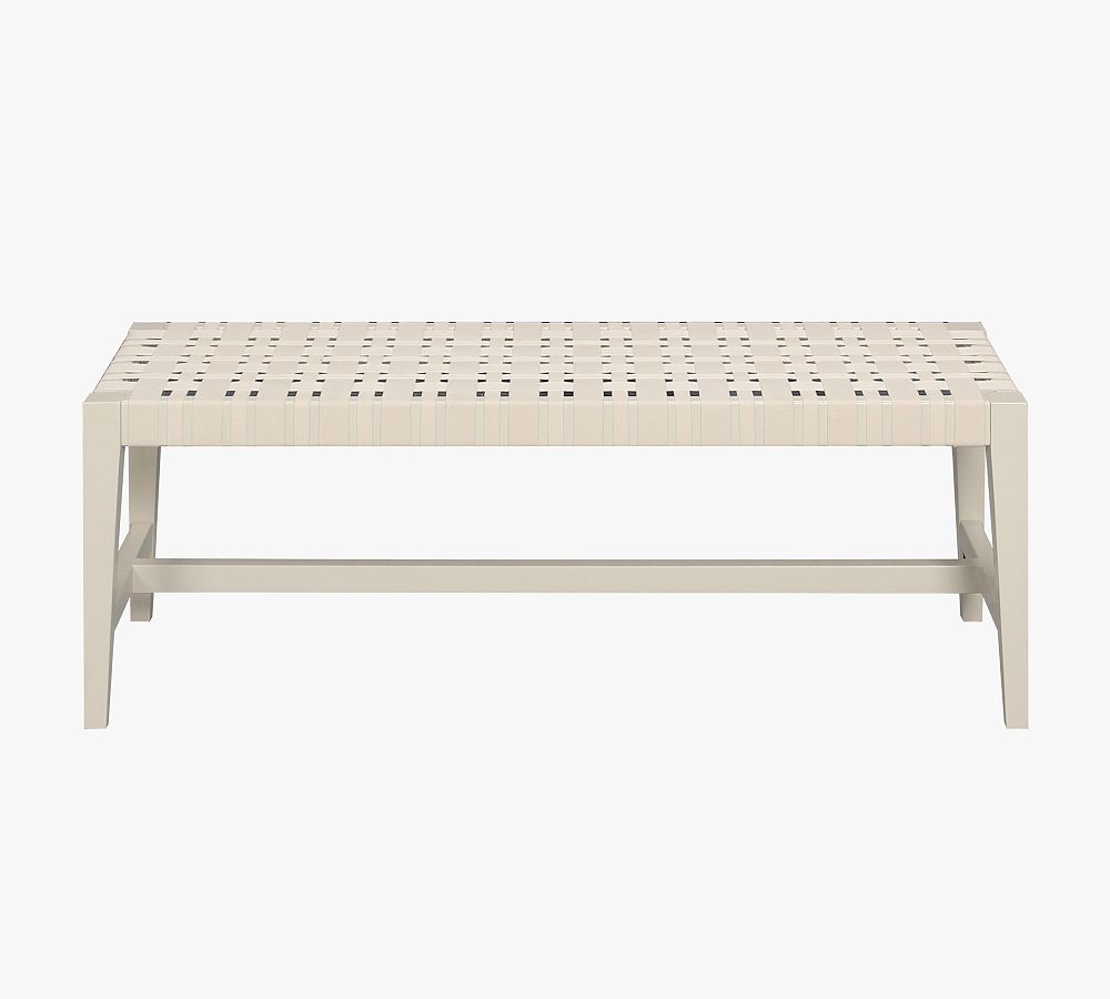 White Mahogany Wood Woven Fabric Bench (48")