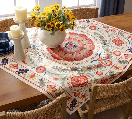 Paige Suzani Embroidered Cotton Table Throw