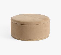 Lawton Round Leather Ottoman
