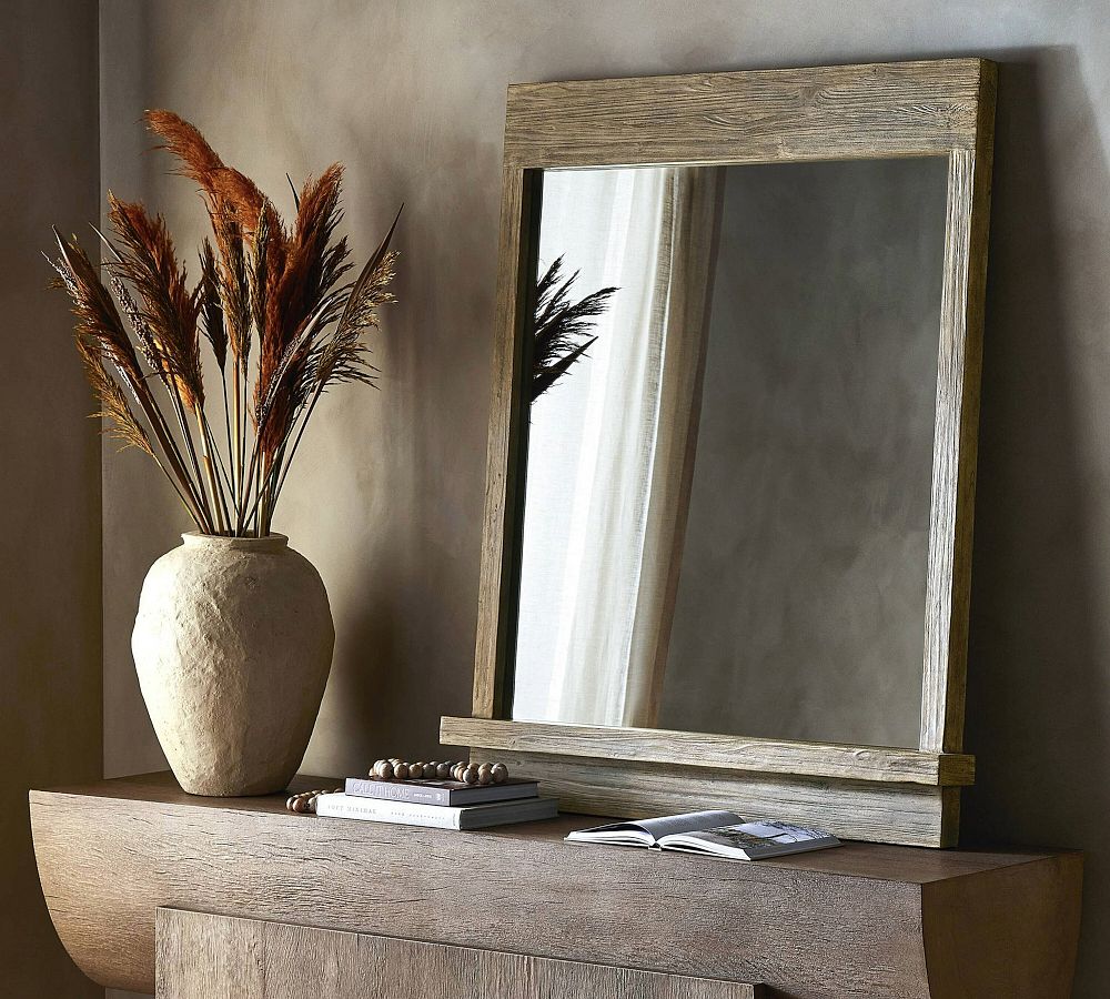 Light Pine Wall Mirror with Ledge