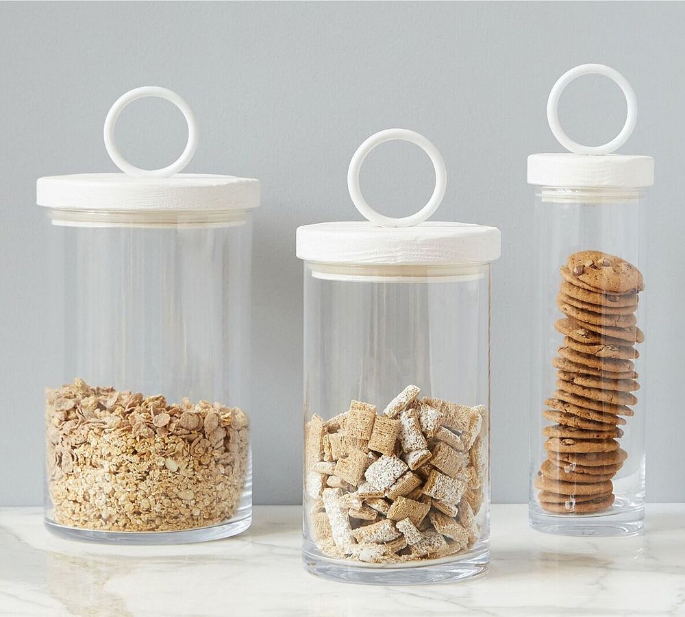 White Wood &amp; Iron Handled Canisters