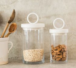 White Wood &amp; Iron Handled Canisters