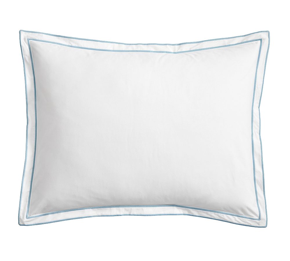 Double Embroidered Shams, Standard, Set of 2, White/Chambray