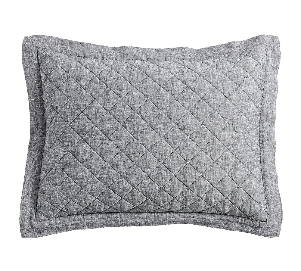 Open Box: Belgian Flax Linen Diamond Quilted Sham, Set of 3, Standard - Marina