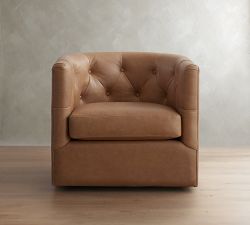 Ayden Tufted Barrel Arm Leather Swivel Chair