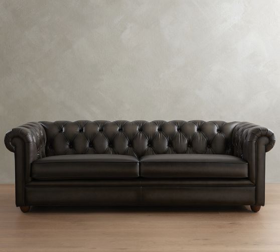 Chesterfield Roll Arm Leather Sofa (65"–96")