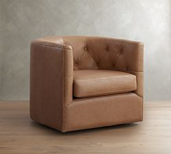 Ayden Tufted Barrel Arm Leather Swivel Chair