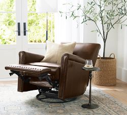 Irving Roll Arm Leather Manual &amp; Power Swivel Glider Recliner