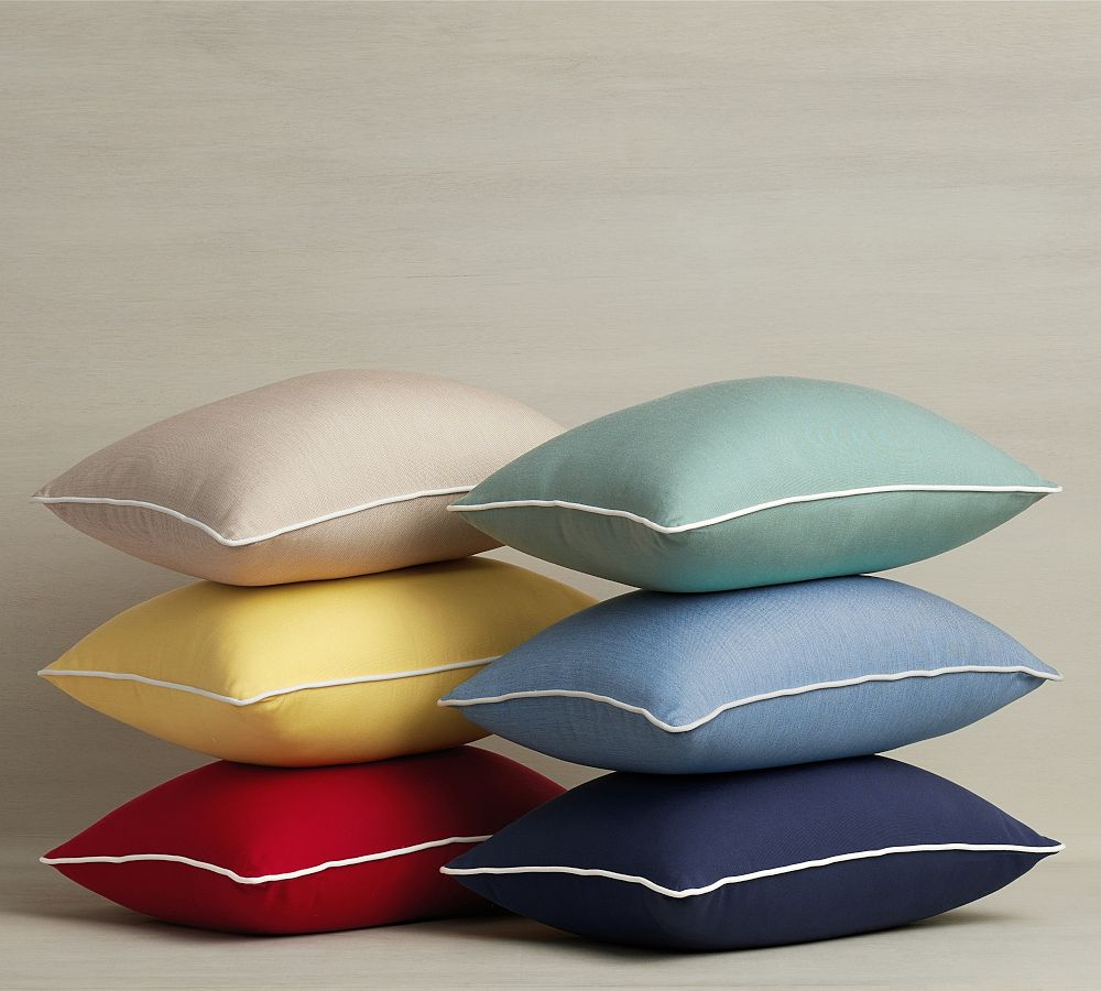 Sunbrella&#0174; Contrast Piped Solid Outdoor Pillow