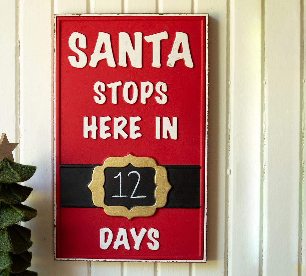 Santa Stops Here Metal Sign Wall Decor