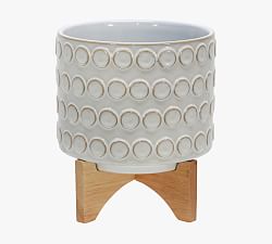 Elena Textured Ceramic Planters on Wooden Stand