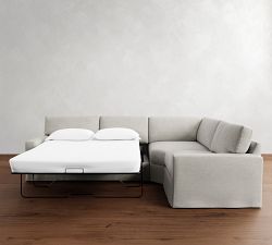 PB Comfort Modern Square Arm Slipcovered 3-Piece Wedge Sleeper Sectional (119&quot;)