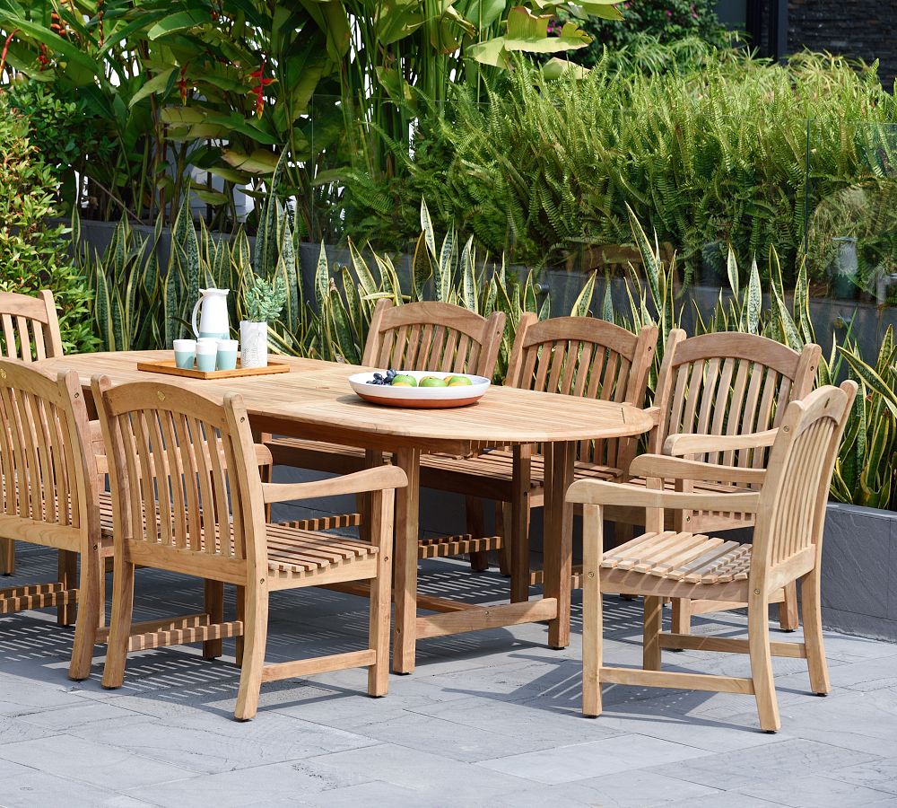 Nassau 9-Piece Teak Oval Table &amp; Placid Teak Dining Armchair Set