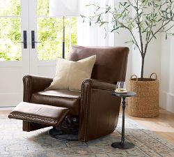 Irving Roll Arm Leather Manual &amp; Power Swivel Glider Recliner