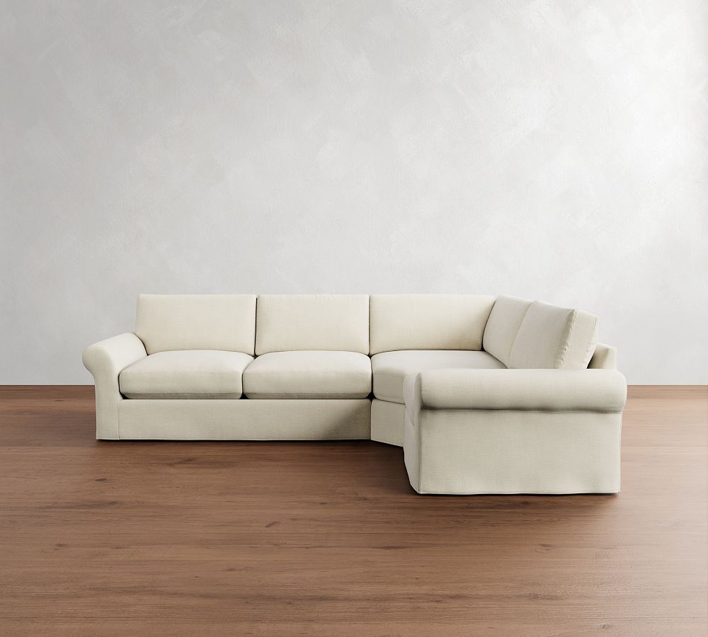 PB Comfort Modern Roll Arm Slipcovered 3-Piece Wedge Sleeper Sectional (121&quot;)