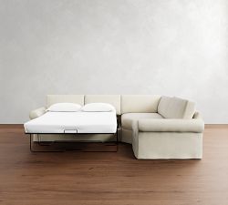 PB Comfort Modern Roll Arm Slipcovered 3-Piece Wedge Sleeper Sectional (121&quot;)